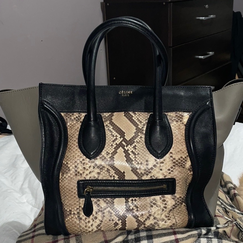 Celine Black And Grey Leather Python Tote. - image 2